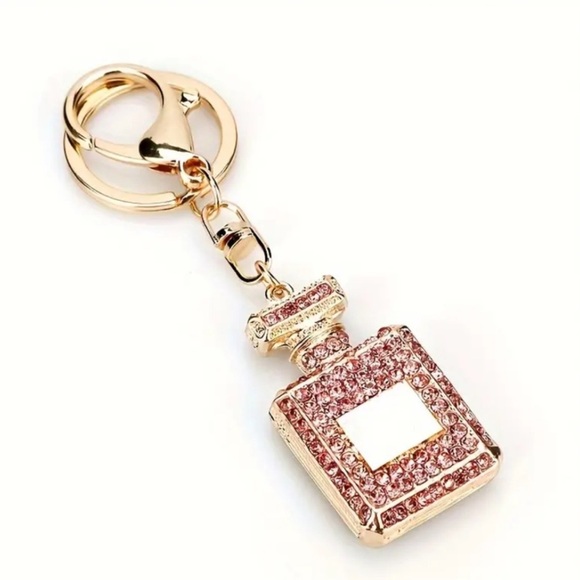 Handbag Key Chain Purse Charm Perfume Bottle CZ Crystal PINK Rhinestone NEW - Picture 8 of 9